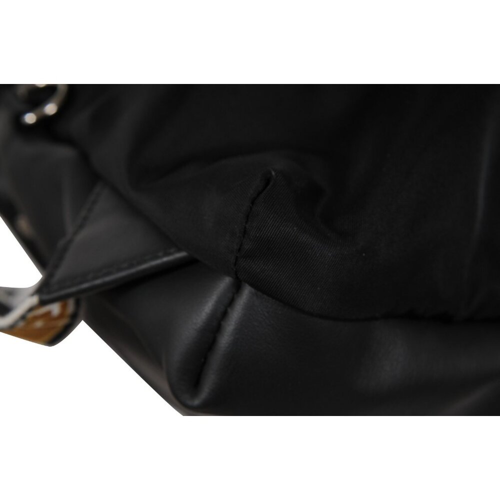 Fendi Mens Nylon Vitello Drawstring Backpack Black Leather Logo Yellow Straps - Picture 15 of 16